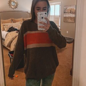 green/beige/orange striped sweater